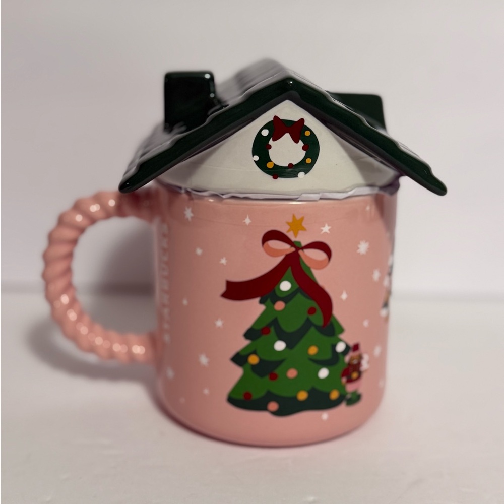 Starbucks 2025 Pink Holiday Christmas Gingerbread Bear Bearista House Mug W/ Lid